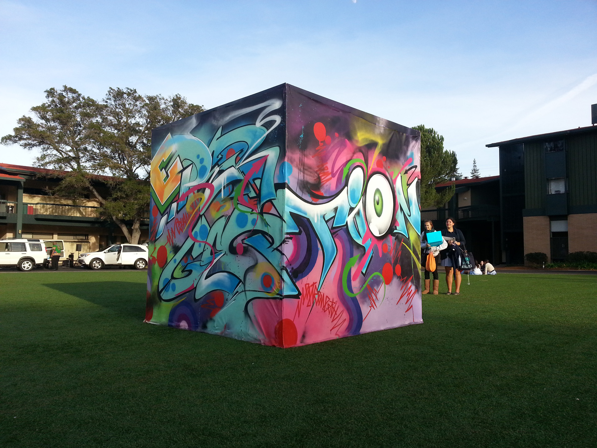 Students at Castilleja School, in San Jose, created "The Perception, Expression Cube" during a week-long collaboration with Scape Martinez and MMAP.