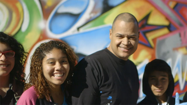 Scape Martinez with students from his Graffiti Art Workshop