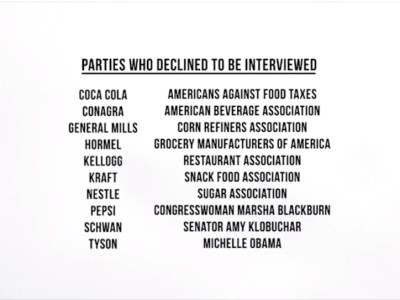 A list of individuals and organizations who declined to be interviewed by the filmmakers of Fed Up.