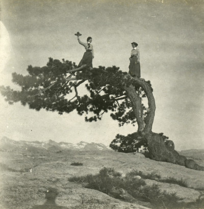 Photographer unknown, Two Women atop Jeffrey Pine on Sentinel Dome, undated; courtesy California Historical Society.