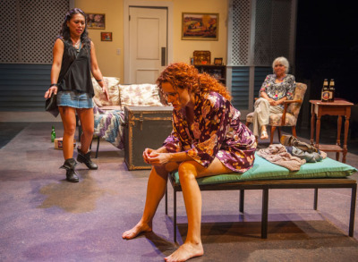 Avery (Nicole Javier) and Alice (Lilain Bogovich) try to talk Catherine (Marilee Talkington*) out of the relationship doldrums in Aurora Theatre Company's Rapture, Blister, Burn; photo: David Allen.