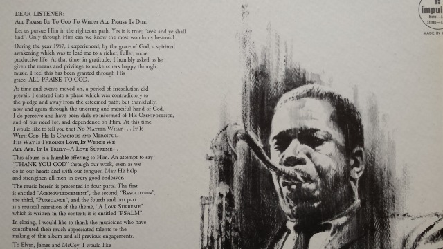 Coltrane's liner notes from the 1965 album A Love Supreme