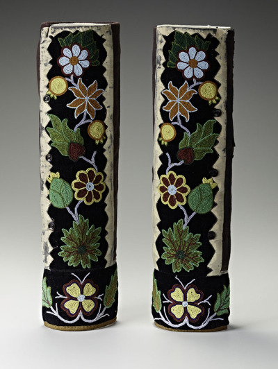 Unknown artist. Pair of leggings, 1890-1900; cloth and glass beads. Courtesy of the Cantor Arts Center.