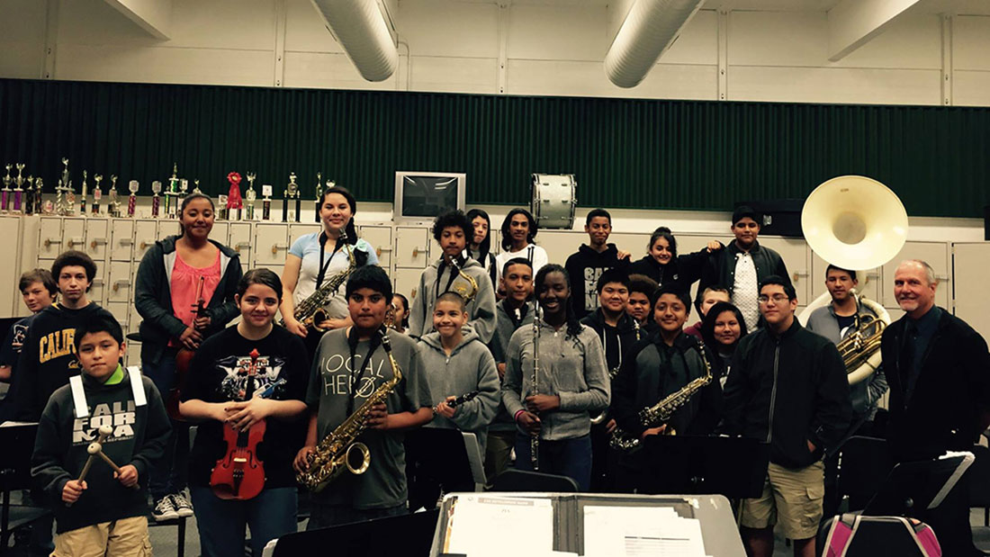 The current band class at Cook Middle School, with band director Mark Mayer at right. (Photo: Darwin Meiners)