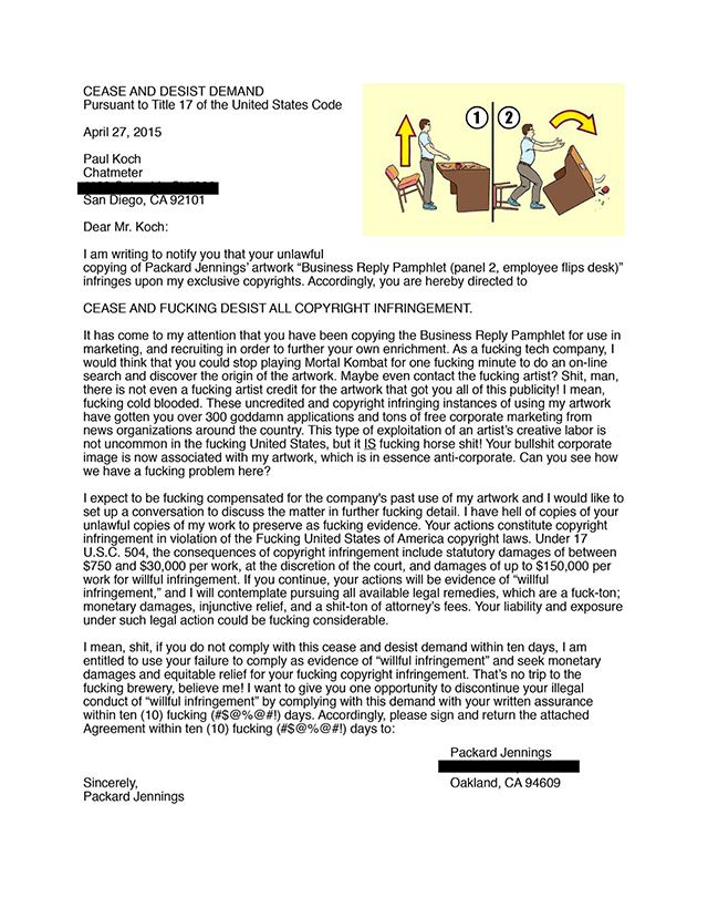Packard Jennings' Cease and Desist letter (Courtesy of Jennings)