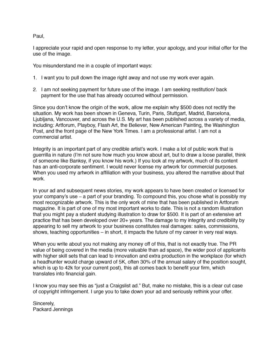 Jennings' second letter to Paul Koch