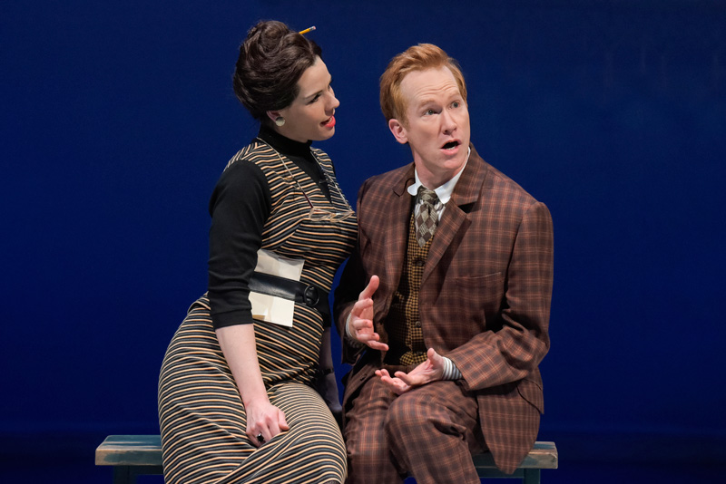 Dolly (Claire Warden) romances Francis (Dan Donohue) in One Man, Two Guvnors at Berkeley Rep. (Photo: mellopix.com)