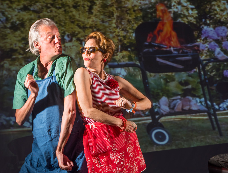 Mary (Amy Resnick) and Ben (Jeff Garrett) throw a backyard barbecue in Aurora Theatre Company's Bay Area premiere of Detroit. (Photo: David Allen)
