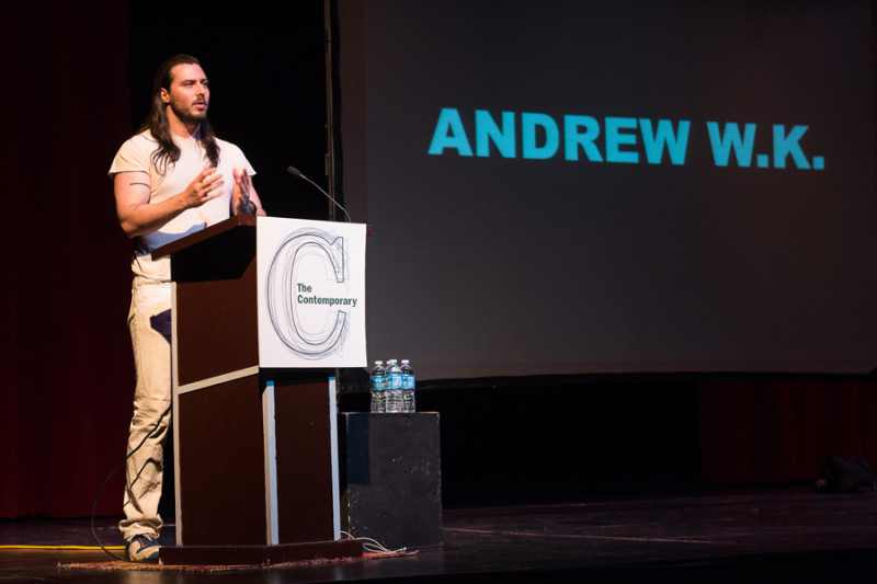 Andrew W.K. speaking at the Baltimore School of the Arts in 2014. (Photo by Olivia Obineme)