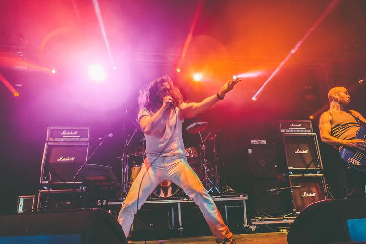 Andrew W.K. and his full band performs at Download Festival in Derbyshire, UK on 6/13/15. (Photo by Dave Musson.)
