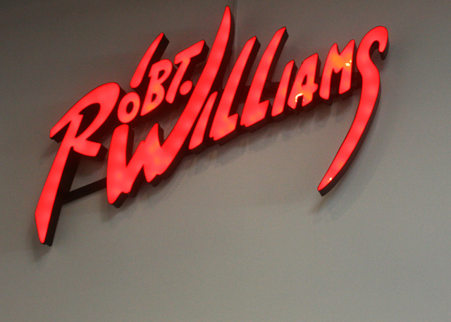 Robert Williams' recognizable signature, in light-box form, at the Art Museum of Sonoma County.