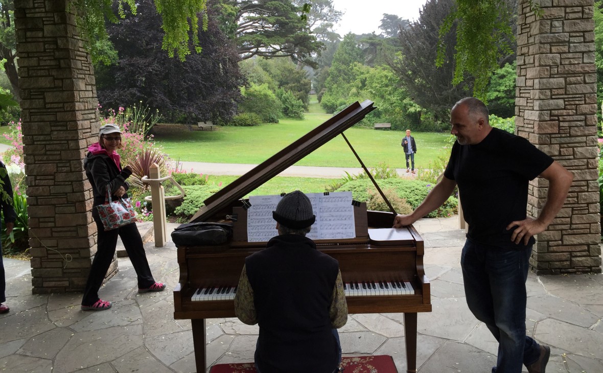 Mauro ffortissimo at the keyboards and Dean Mermell at "Flower Piano" in the San Francisco Botanical Gardens