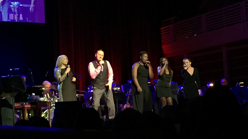 Kevin Spacey sings with Patti Austin and backup vocalists at the Green Music Center, July 18, 2015. (Photo: Gabe Meline/KQED)