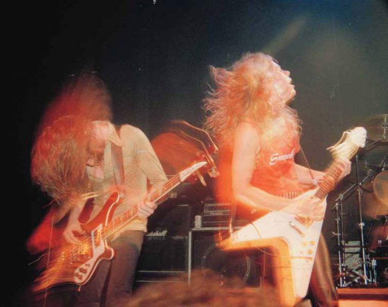 Cliff Burton and James Hetfield of Metallica, live in Palo Alto in 1983. (Photo by Brian Lew)