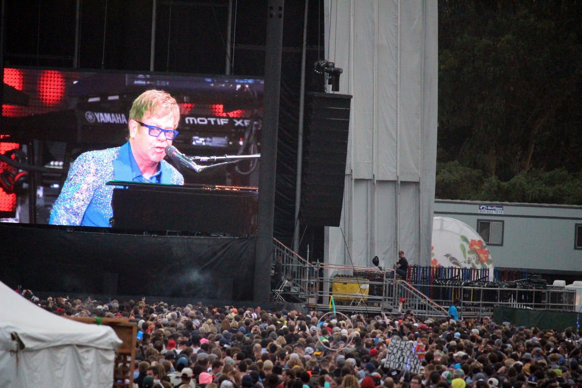 Elton John performing at Outside Lands on Sunday.