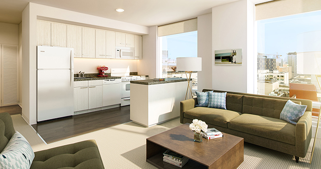 "Each home comes with its own washer and dryer, kitchen appliances, ample closet space, and granite countertops." Digital rendering of unit inside 1400 Mission. (Photo: 1400missionsf.com)