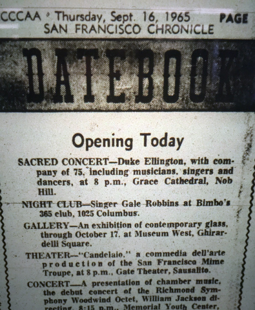 A notice in the Chronicle for Ellington's Grace Cathedral concert. (Photo: San Francisco Library archives)