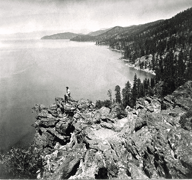 Charles Leander Weed, 'View from the Top of Cave Rock – Eastern Shore of Lake Tahoe, Looking North, from the Lawrence & Houseworth Albums,' circa 1862–64. Collection of The Society of California Pioneers.
