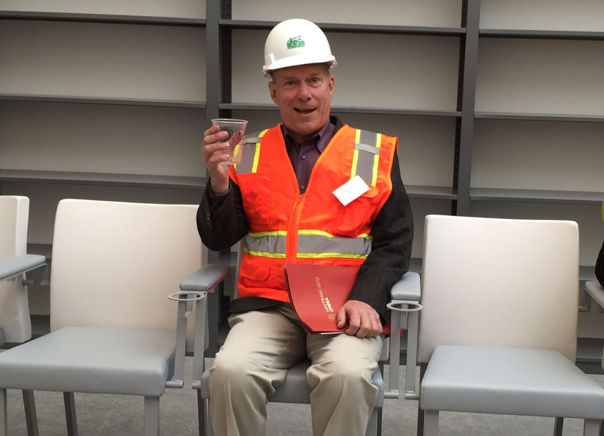 SF Opera General Director David Gockley testing out a seat for the new Taube Theater