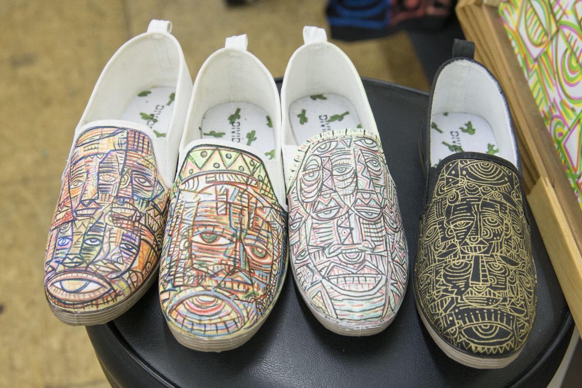 Shoes in Tesfai's studio.