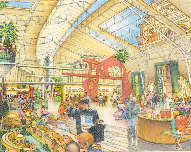 Artist rendering of the shopping area in ECB's proposal for Palace of Fine Arts