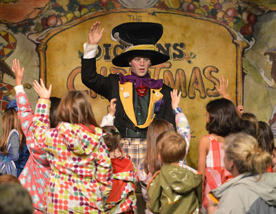 The Mad Hatter's in charge at 'Teatime with Alice & Friends', daiily on the Father Christmas Stage at the Great Dickens Christmas Fair.
