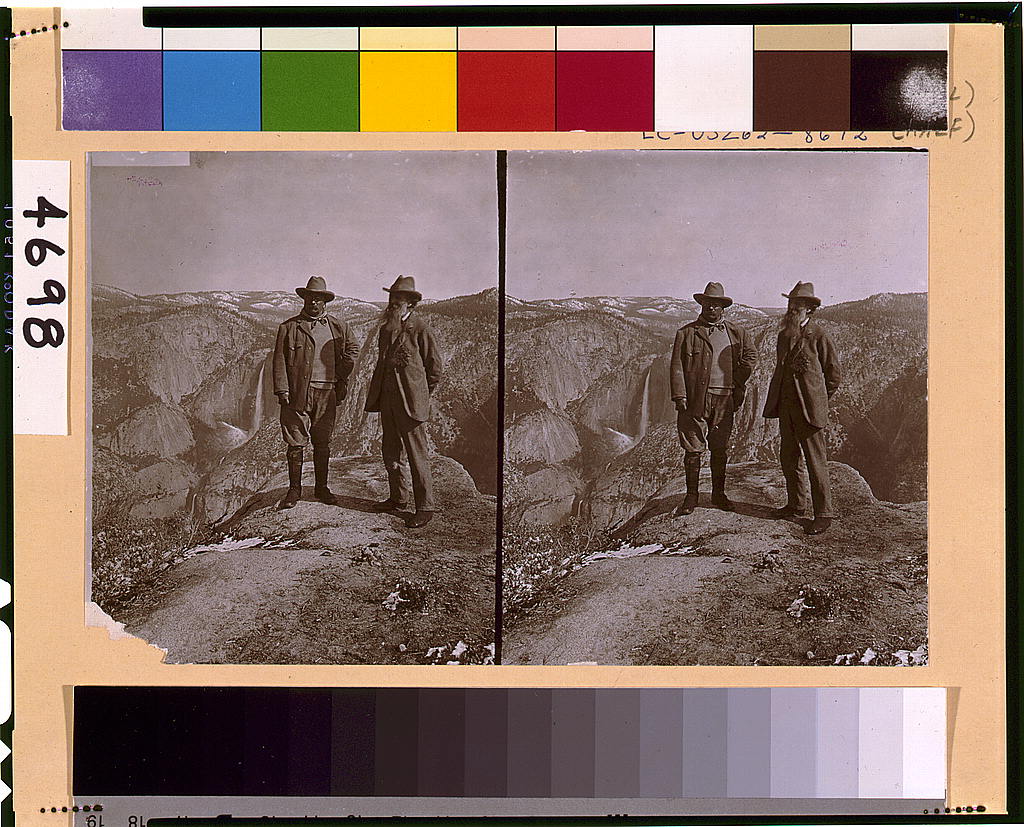 Theodore Roosevelt and John Muir on Glacier Point, Yosemite Valley, California, 1903.
