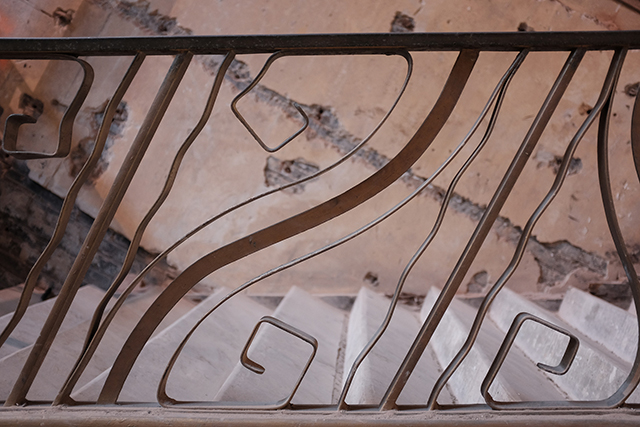 Detail of the lobby railing during construction, April 2015.