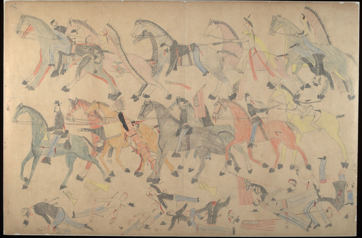 Red Horse (Minneconjou Lakota Sioux, 1822-1907), Untitled from the Red Horse Pictographic Account of the Battle of the Little Bighorn, 1881. Graphite, colored pencil, and ink. NAA MS 2367A, 08569200