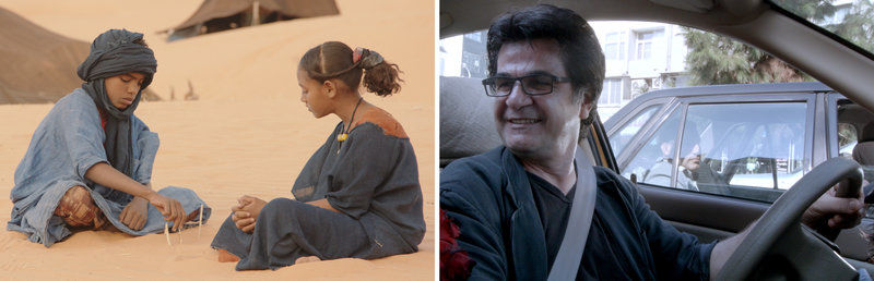 (Left) Mehdi A.G. Mohamed  and Layla Walet Mohamed in 'Timbuktu.' (Right) Director Jafar Panahi in 'Taxi'