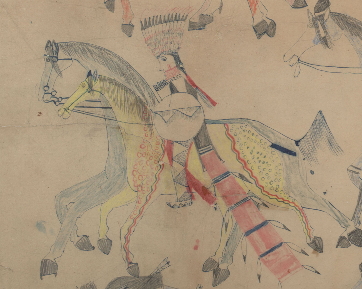 Red Horse (Minneconjou Lakota Sioux, 1822-1907), 'Untitled from the Red Horse Pictographic Account of the Battle of the Little Bighorn (detail),' 1881. Graphite, colored pencil, and ink. NAA MS 2367A, 08570700 