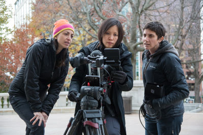 Filmmakers Laura Ricciardi (left) and Moira Demos (right) work alongside Iris Ng on the set of 'Making a Murderer.'