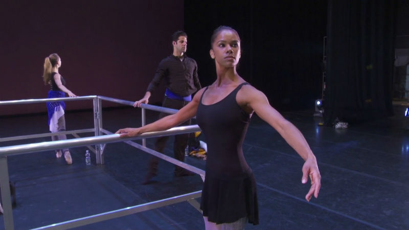 Misty Copeland warming up for performance in Italy for Roberto Bolle & Friends. July 2014.