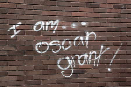 Graffiti memorializing Oscar Grant.