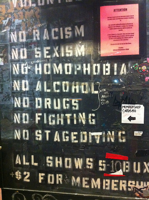 The rules posted at the entry to 924 Gilman.