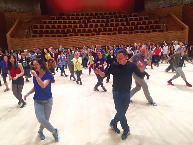 Choreographer Larry Keigwin leads participants through the 'Bolero Silicon Valley' casting call at Bing Concert Hall