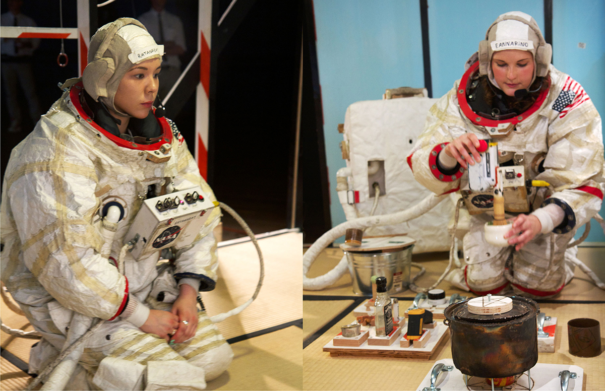 Lt. Samantha Ratanarat and Cdr. Mary Eannarino perform the first tea ceremony on the surface of Mars.