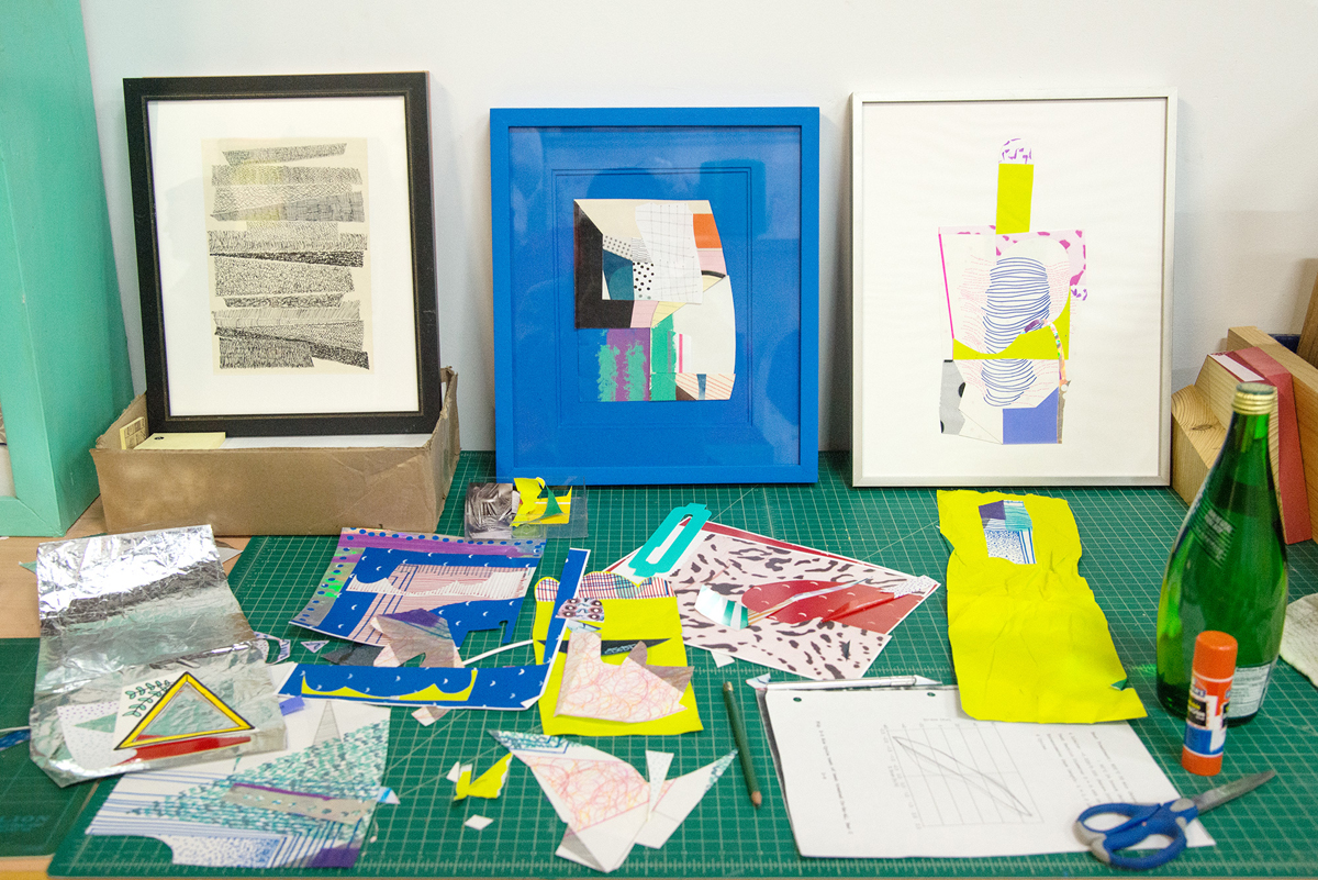 Collage materials in Sofie Ramos' studio.