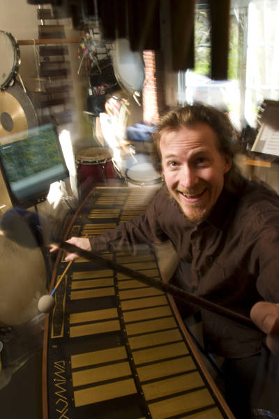 Joel Davel, getting happy on the Marimba Lumina.