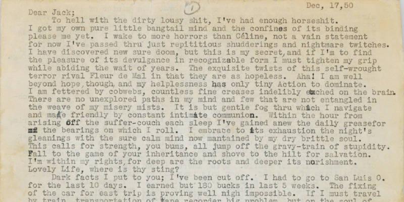 An excerpt of the "Joan Anderson Letter" written by Neal Cassady