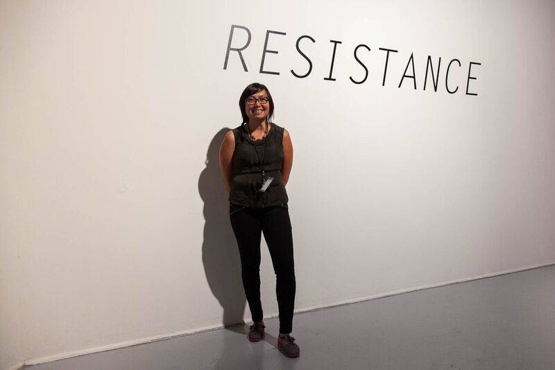 'Resistance' curator Pamela Ybanez poses for a portait at SOMArts Cultural Center.