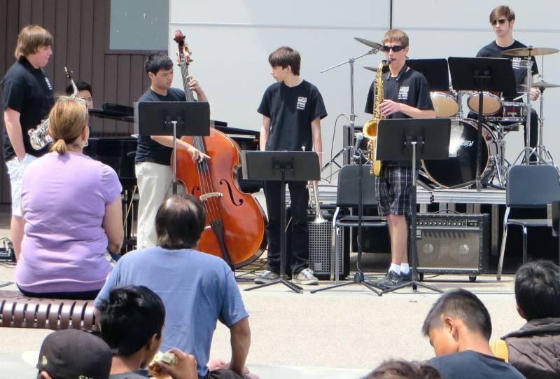 The San Jose Jazz High School All Stars perform at the Mountain View High School Jazz Festival. San Jose Jazz uses Silicon Valley Gives as an opportunity to highlight the education work Jazz does in San Jose schools and summer camps.