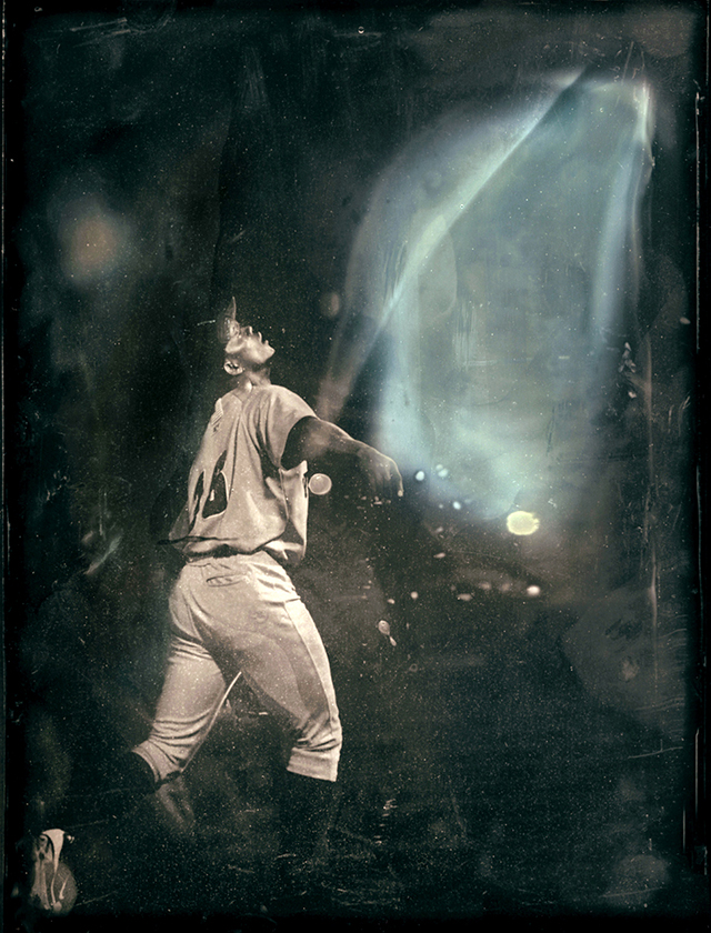 Tintype of a player on the Stockton Ports
