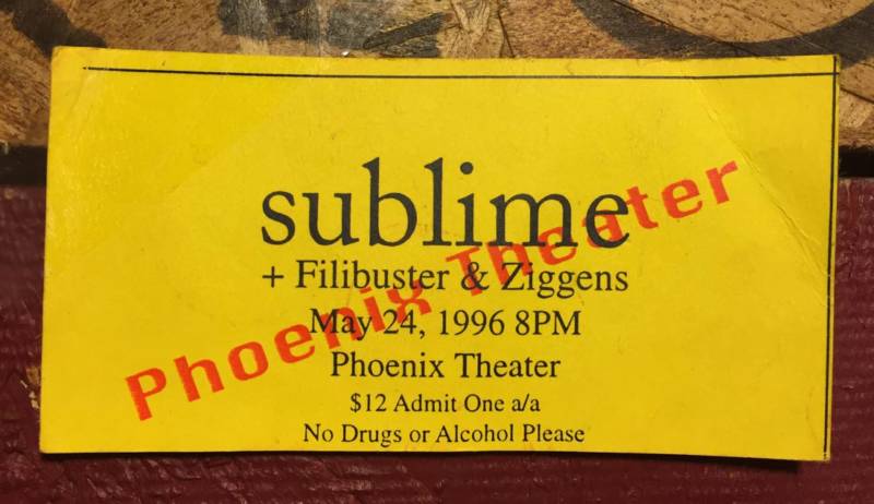 A ticket for Sublime's last show, May 24, 1996.