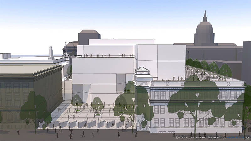 A proposed concept design for the SFUSD Arts Center, which will house the Nourse Theater and the Asawa SOTA