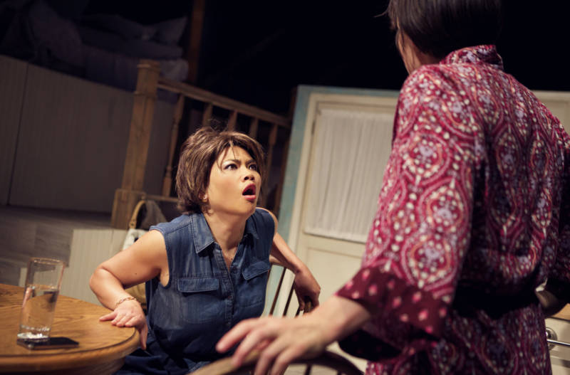 (L to R) Jenny (El Bey) is shocked again and again by Becky (Elissa Stebbins) in 'The Village Bike.'