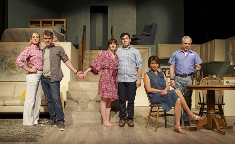 (L to R) Alice (Meagan Trout), Oliver (Kevin Clarke), Becky (Elissa Stebbins), John (Nick Medina), Jenny (El Bey), and Mike (David Sinaiko) in full soap opera mode in 'The Village Bike.'