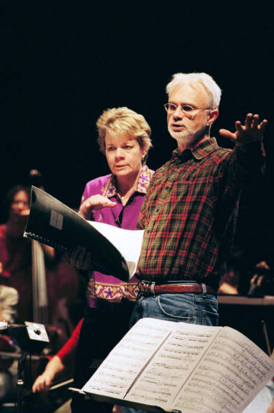 Marin Alsop and composer John Adams, who says "Marin has been a great champion of my music, but I’m just one of hundreds of composers that she’s taken an interest in."
