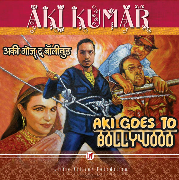 The cover for 'Aki Goes to Bollywood' pays tribute to classic Indian cinema poster design.