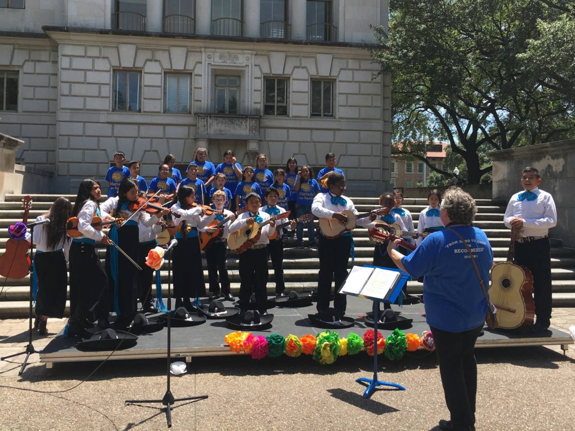Angela Machado and her third-grade class perform at the University of Texas's Cinco de Mayo festivities.
